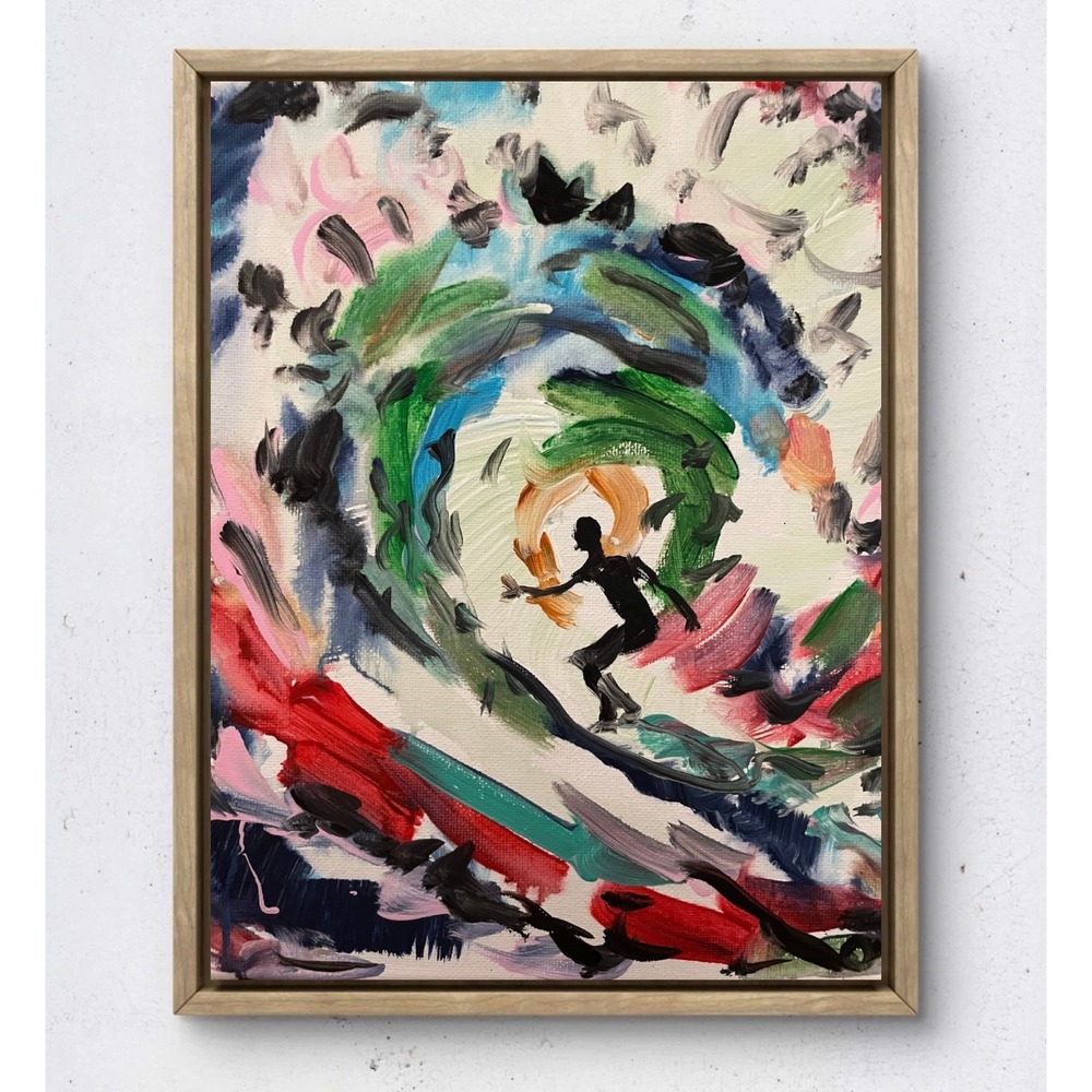 OMAN Original Abstract Surfer Acrylic Painting on 8x10 Canvas Colorful Wave Art